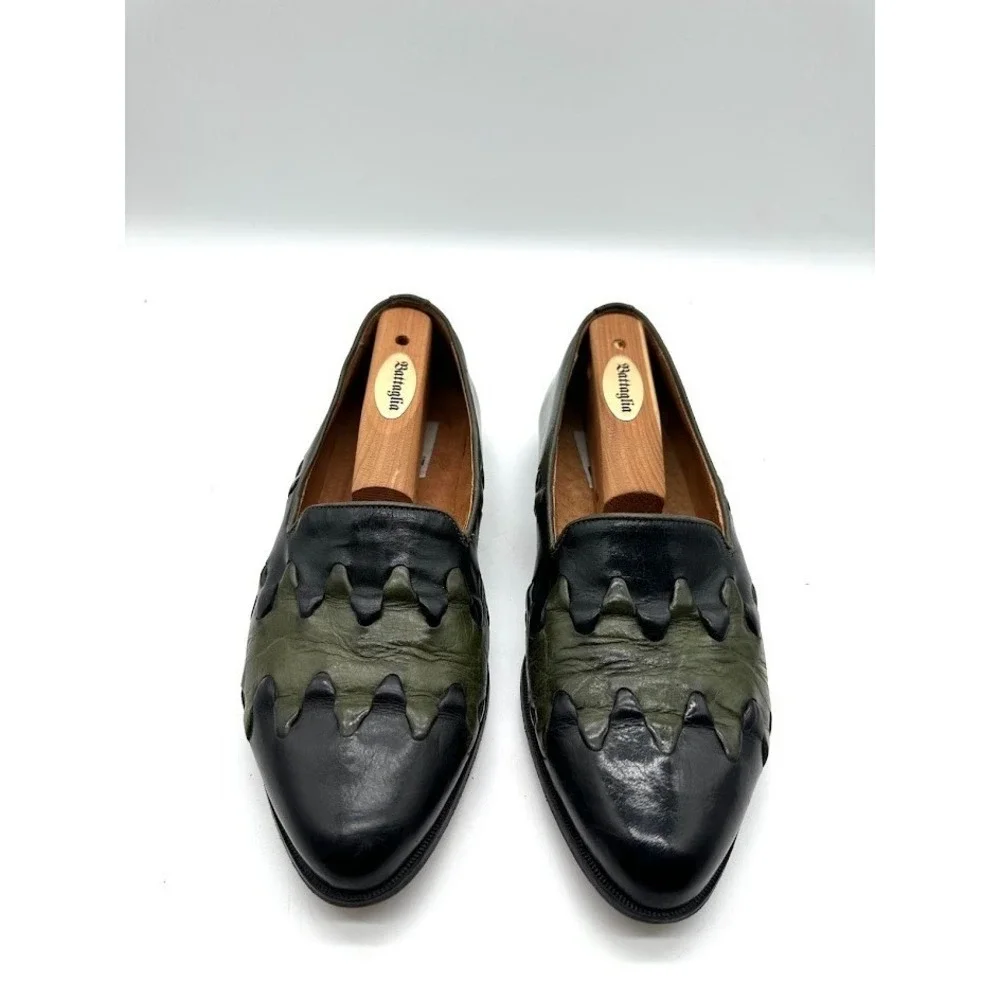 Carlo Morandi Made in Italy Leather Loafers Black Green Pointed Designer Mens Sh